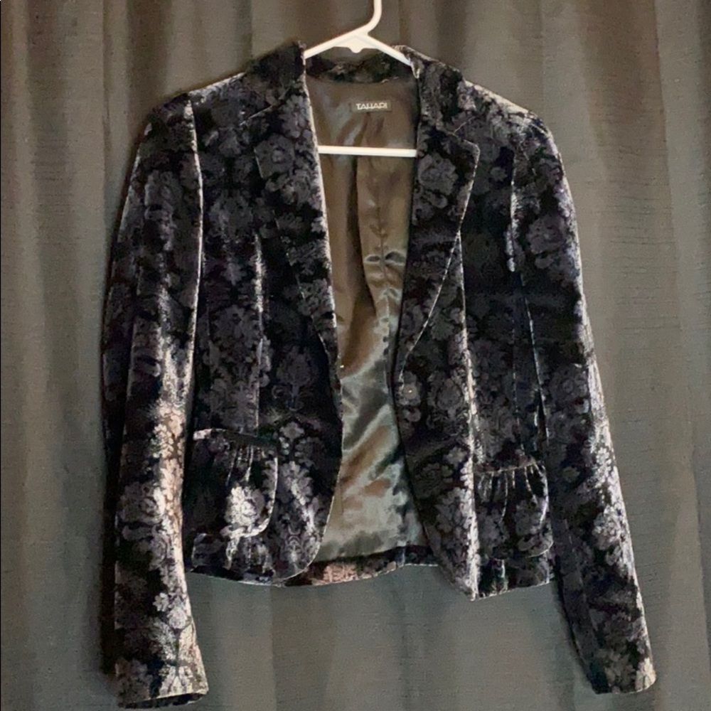 Black Velour Floral Blazer